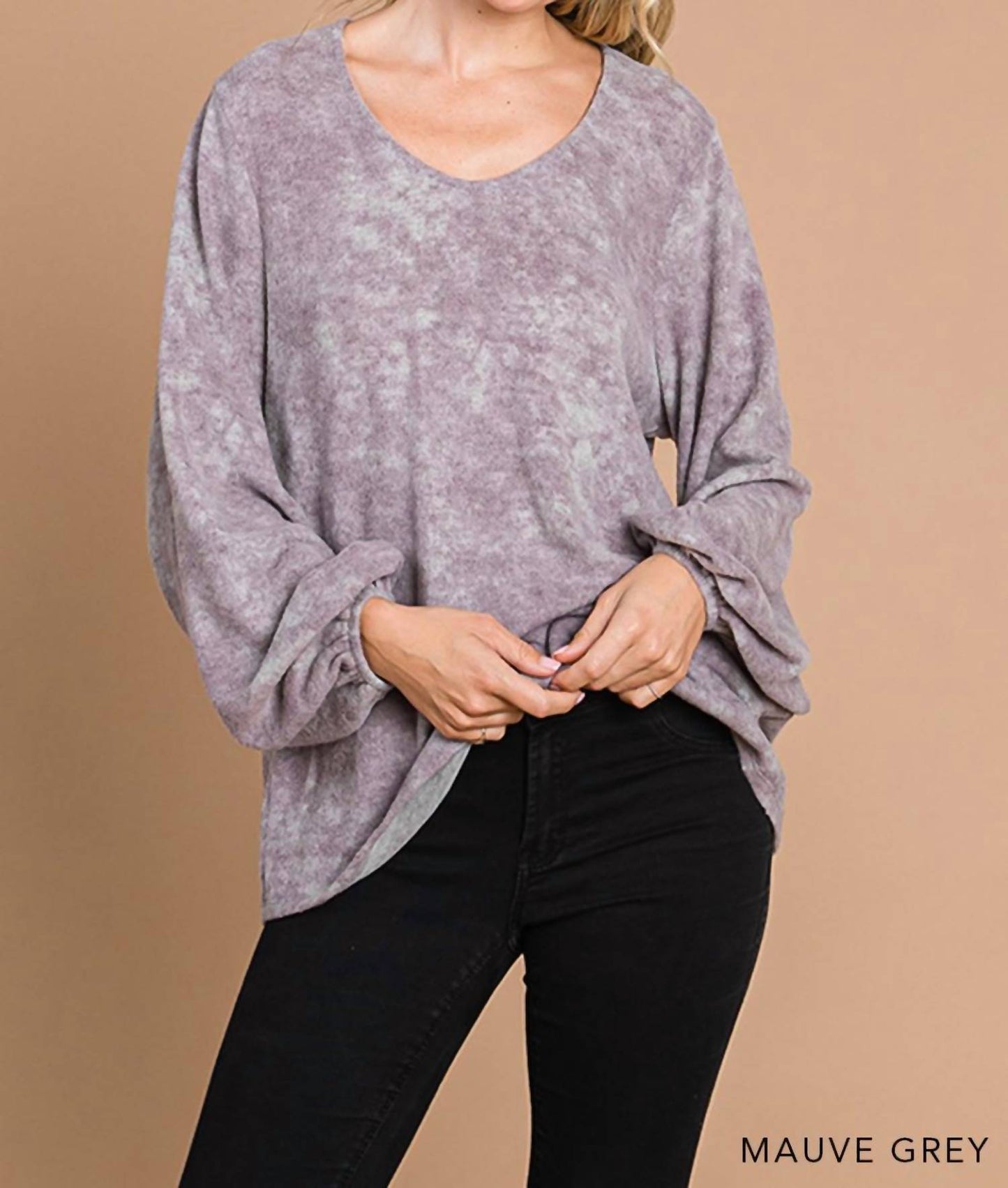 Cotton Bleu - Hacci Brushed V Neck Long Sleeve Top