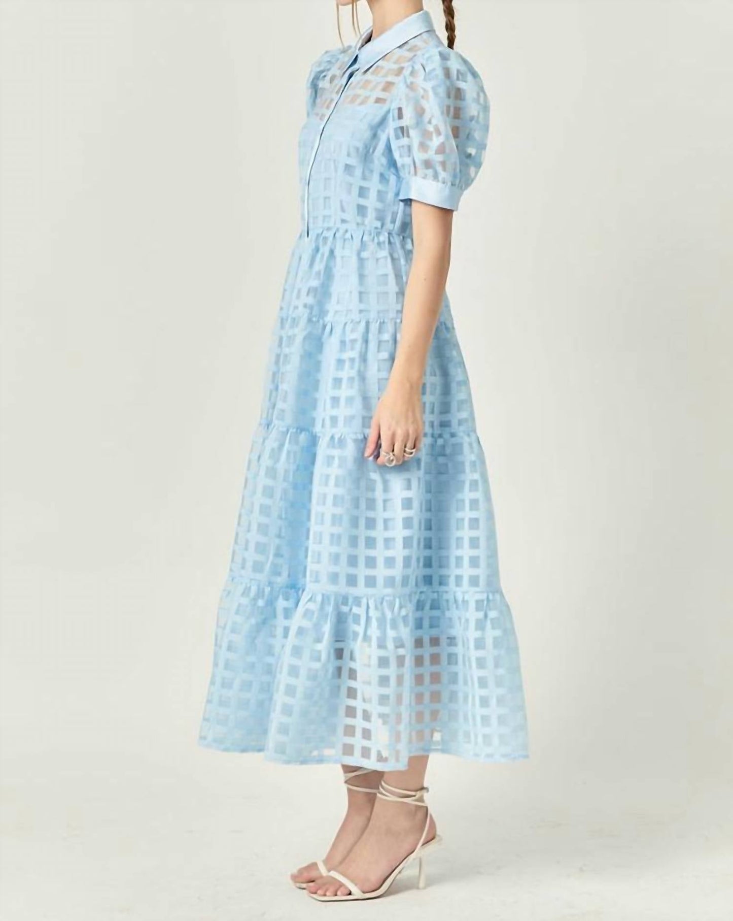 English Factory - Gridded Organza Tiered Maxi Dress