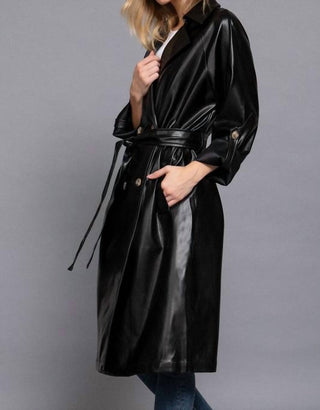 Active Usa - Double Breasted Faux Leather Trench Coat