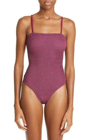 Hunza G Crinkle One-Piece Swimsuit in Metallic Grape