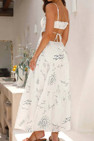 Trendsi - Cutout Printed Sleeveless Midi Cami Dress