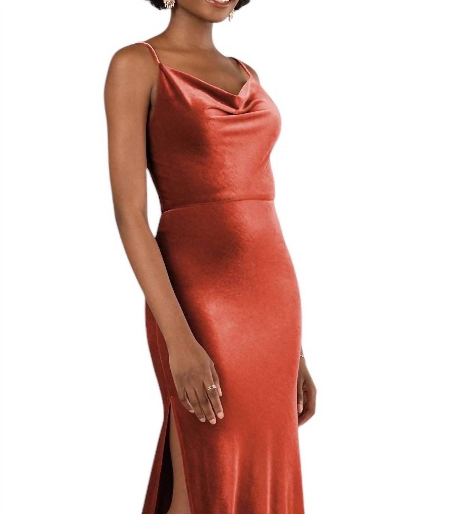 Sorella Vita - Floor-Length Velvet Bridesmaid Dress with Cowl Neck and Spaghetti Straps