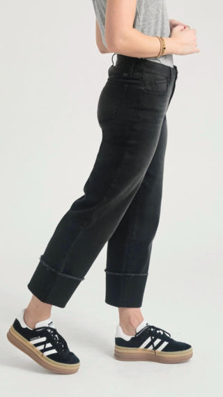 1822 Denim - Mid Rise Black Cuffed Straight Leg Jeans