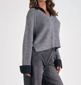 Elan - V-neck Attached Collar Sweater