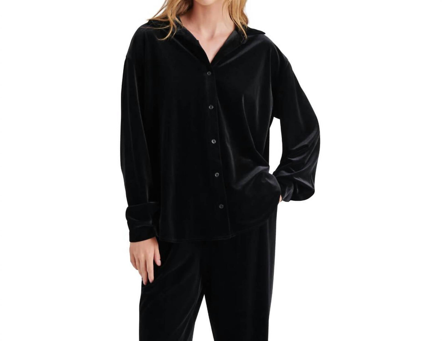 Steve Madden - Jaelynn Velvet Fold-Collar Blouse
