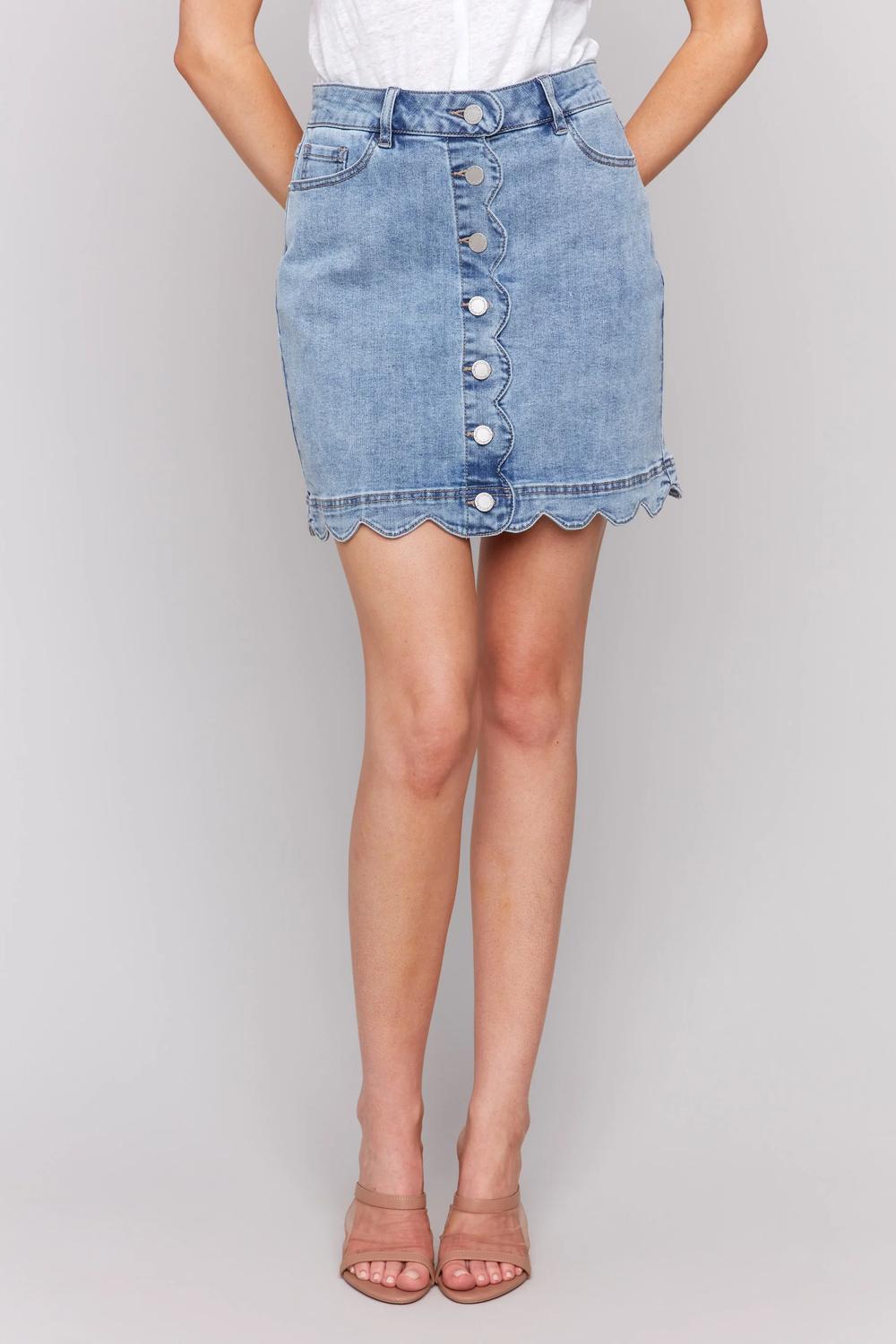 Charlie B - Scalloped Edge Denim Skort