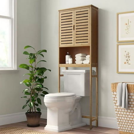 VEIKOUS OverTheToilet Storage Cabinet Bathroom Organizer  Natural Bamboo Finish