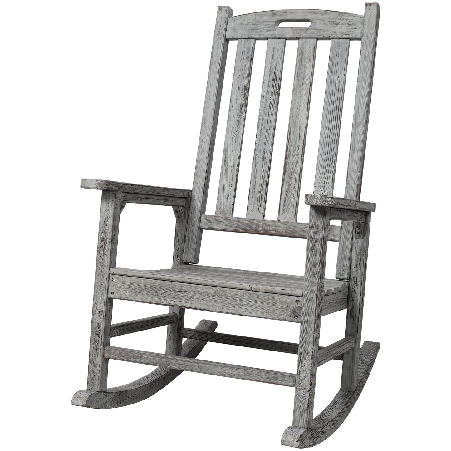 Wooden Oversized Porch Rocker Chair With Wide Seat and Tall Backrest