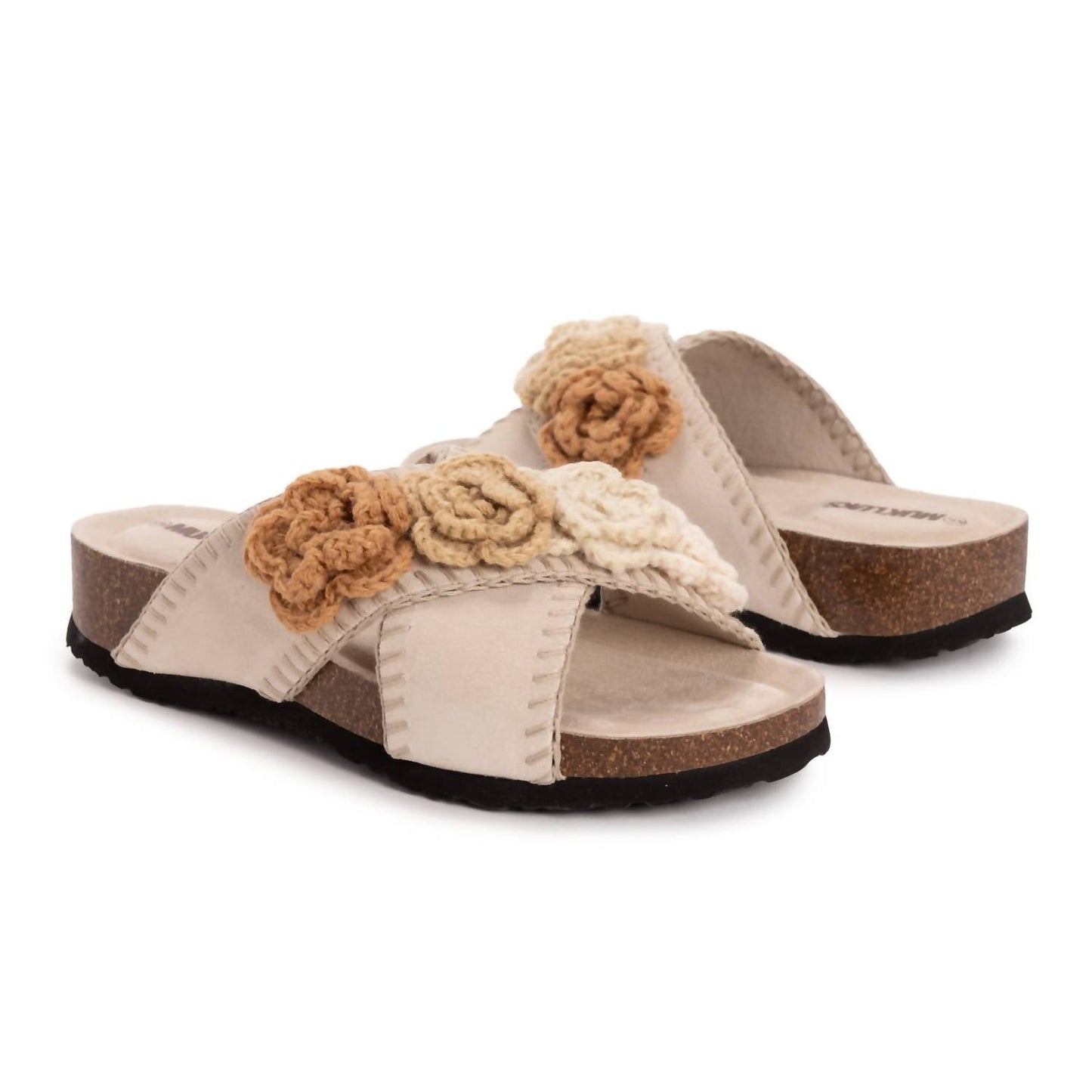 Muk Luks - Women's Penelope Crochet Floral Cross Strap Sandal Slide