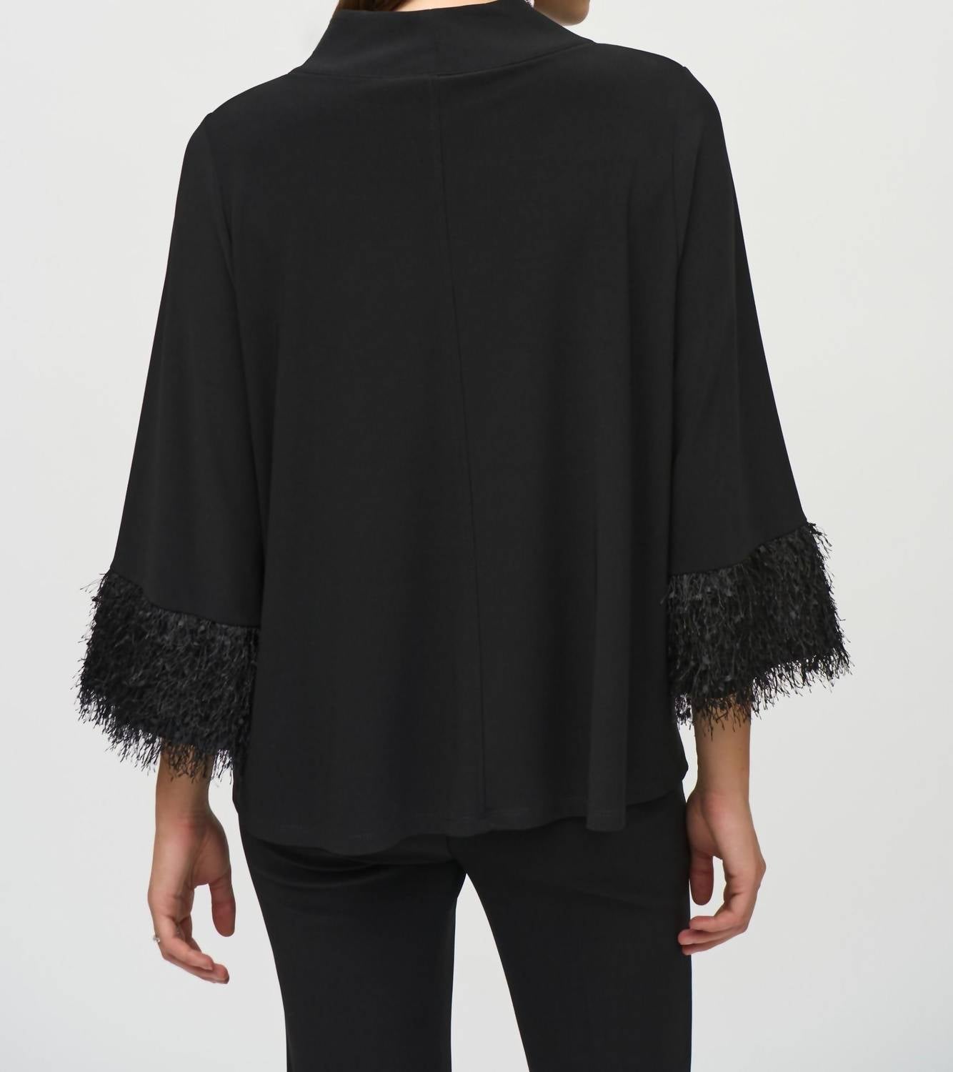 Joseph Ribkoff - Fringe Cuffs Mock Neck Boxy Top