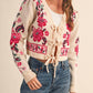 &Merci - Floral Knit Tie-front Cropped Sweater Cardigan