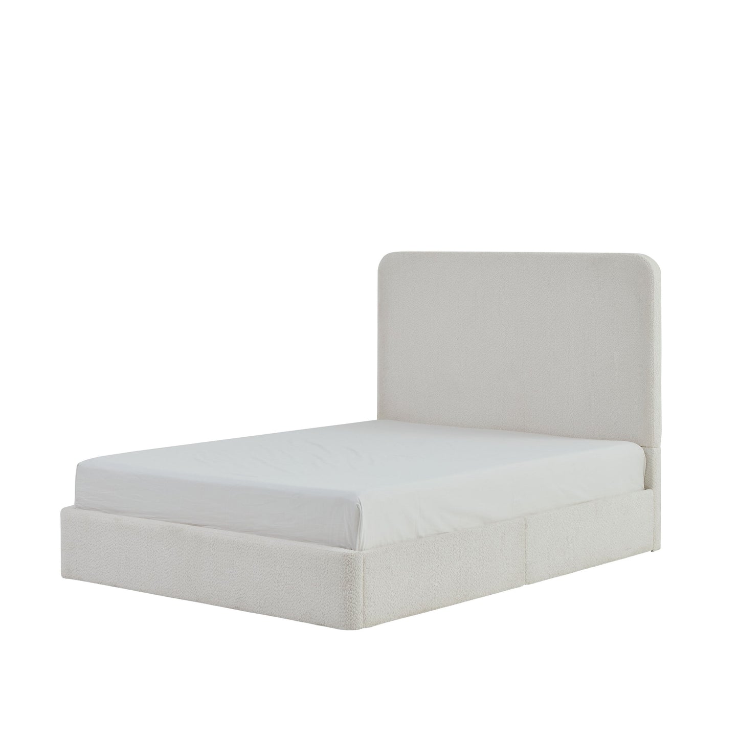 Canter Tall Headboard Upholstered Bed in Pearl White Chenille, Queen Size