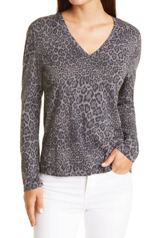 Rails The Sami Leopard Print V-Neck Long Sleeve T-Shirt in Charcoal Cheetah, Size Medium