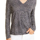 Rails The Sami Leopard Print V-Neck Long Sleeve T-Shirt in Charcoal Cheetah, Size Medium