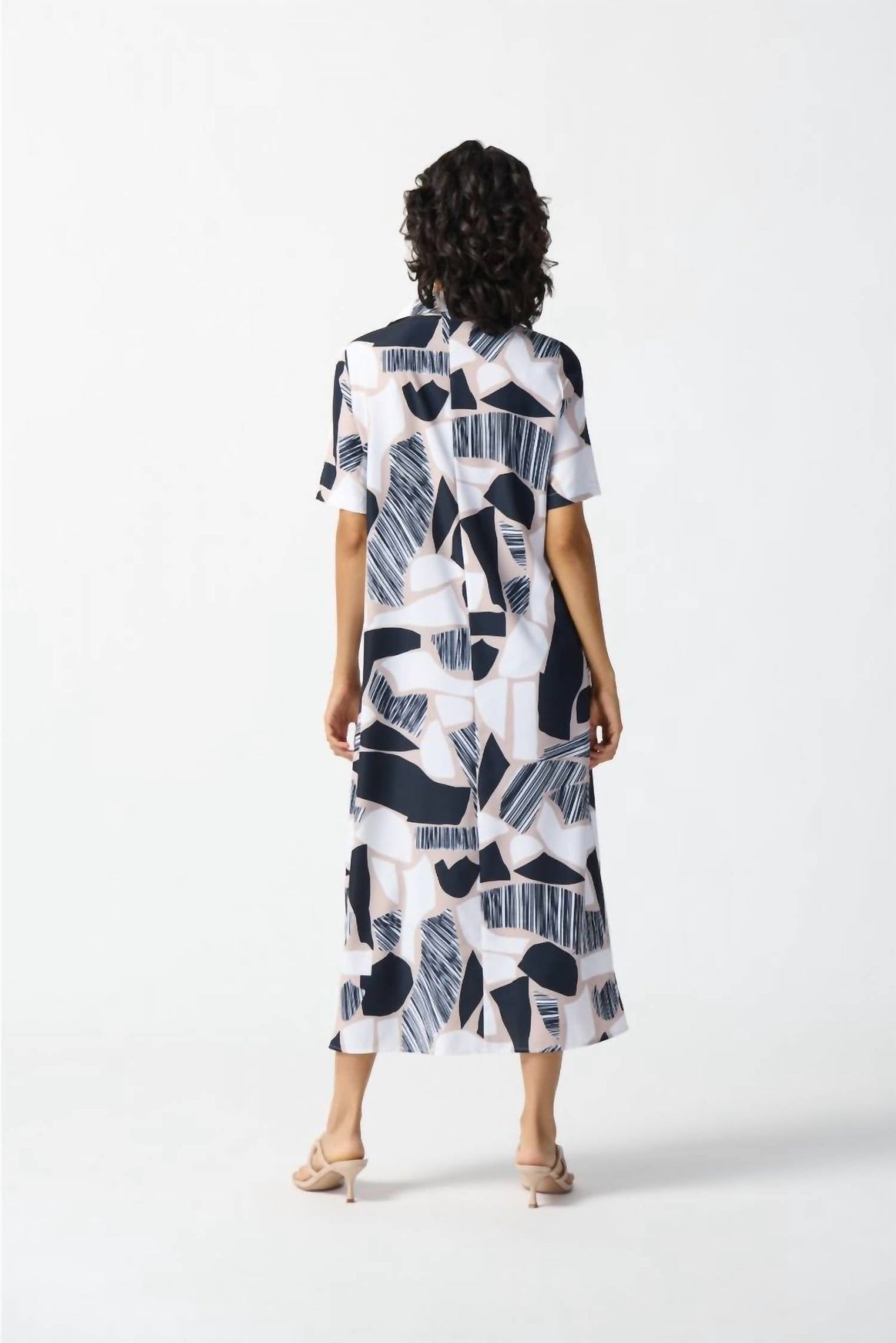 Joseph Ribkoff - Abstract Print Short Sleeve Maxi Shirt Dress