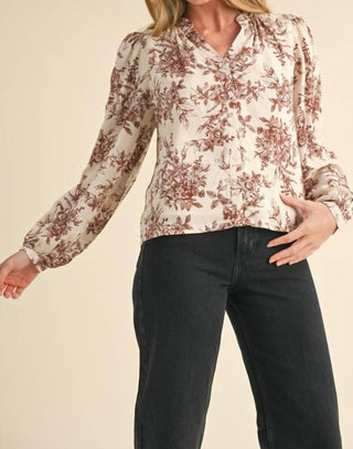&Merci - Floral Print Lace Eylete Long Sleeve Top