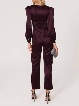 Mac Duggal - Front Twist Puff Sleeve Deep V Neck Jumpsuit