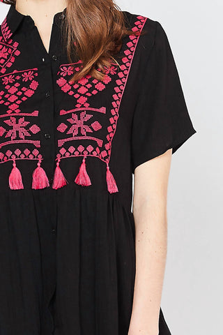 Entro - Embroidered & Tassel Mini Dress