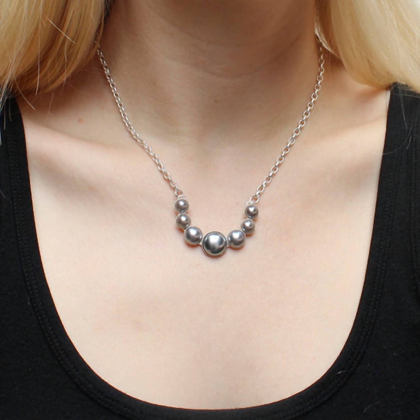 Marjorie Baer - Women's Semi Circle Arc Grey Cabochons On Chain Necklace