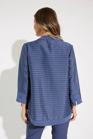 Joseph Ribkoff - Sheer Stripes Three-quarter Sleeves Asymmetric Jacket