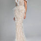 Jovani - Feathered Plunge Gown With Dazzling Embellishments