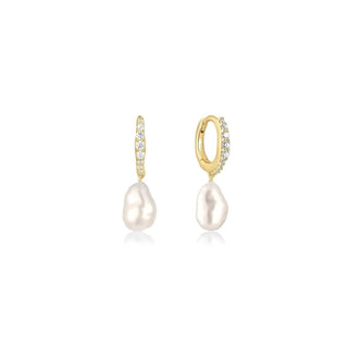 Eklexic - Women's Cz Huggie Hoops With Pearl Drop Earrings