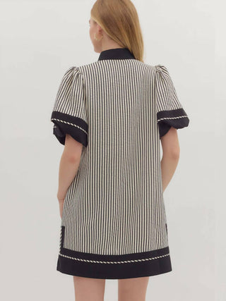 Entro - Stripe Split Collar Mini Dress