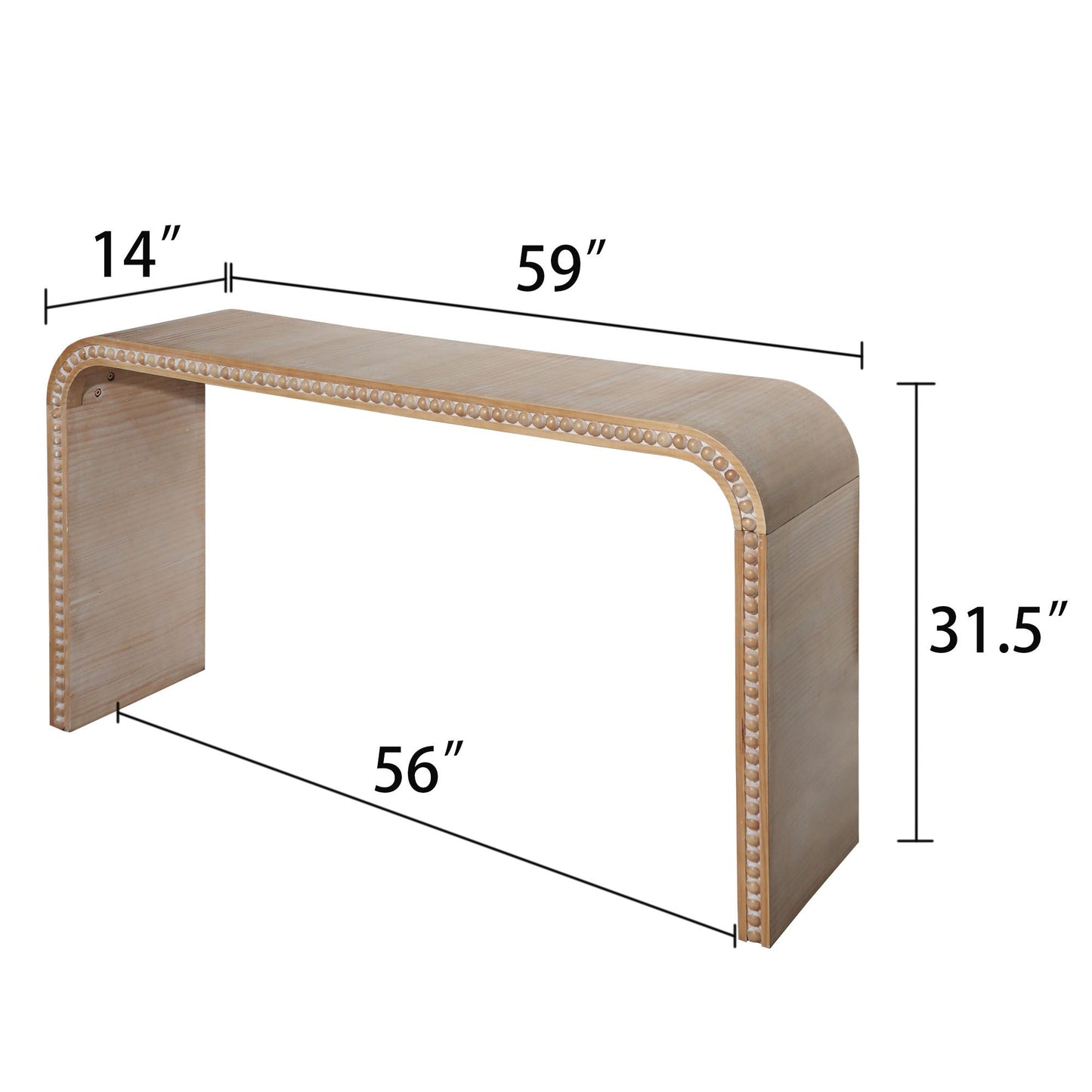 59in Console Table with Wood Beads and Curved Waterfall-Style Frame