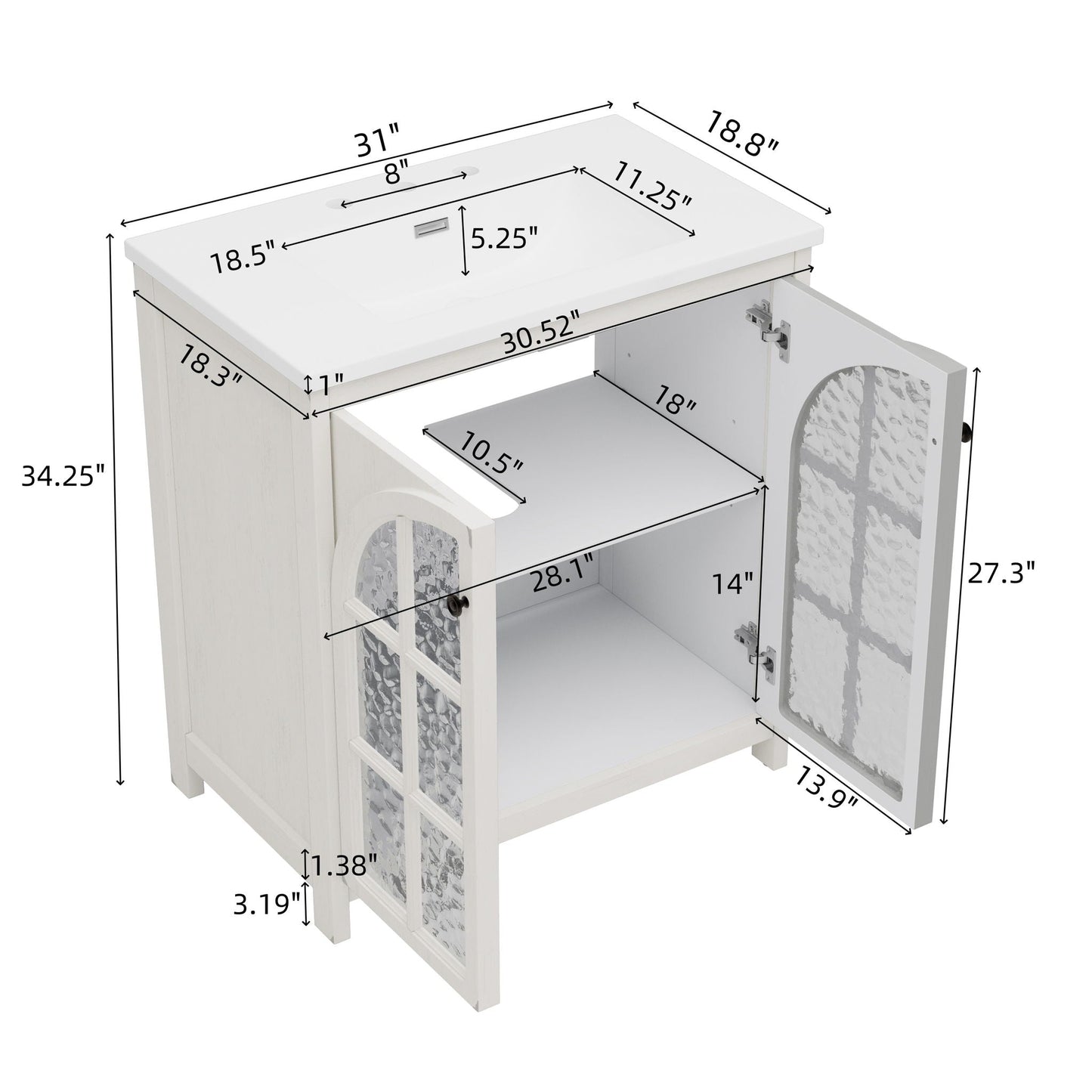Vintage Farmhouse Bathroom Vanity with Ceramic Sink