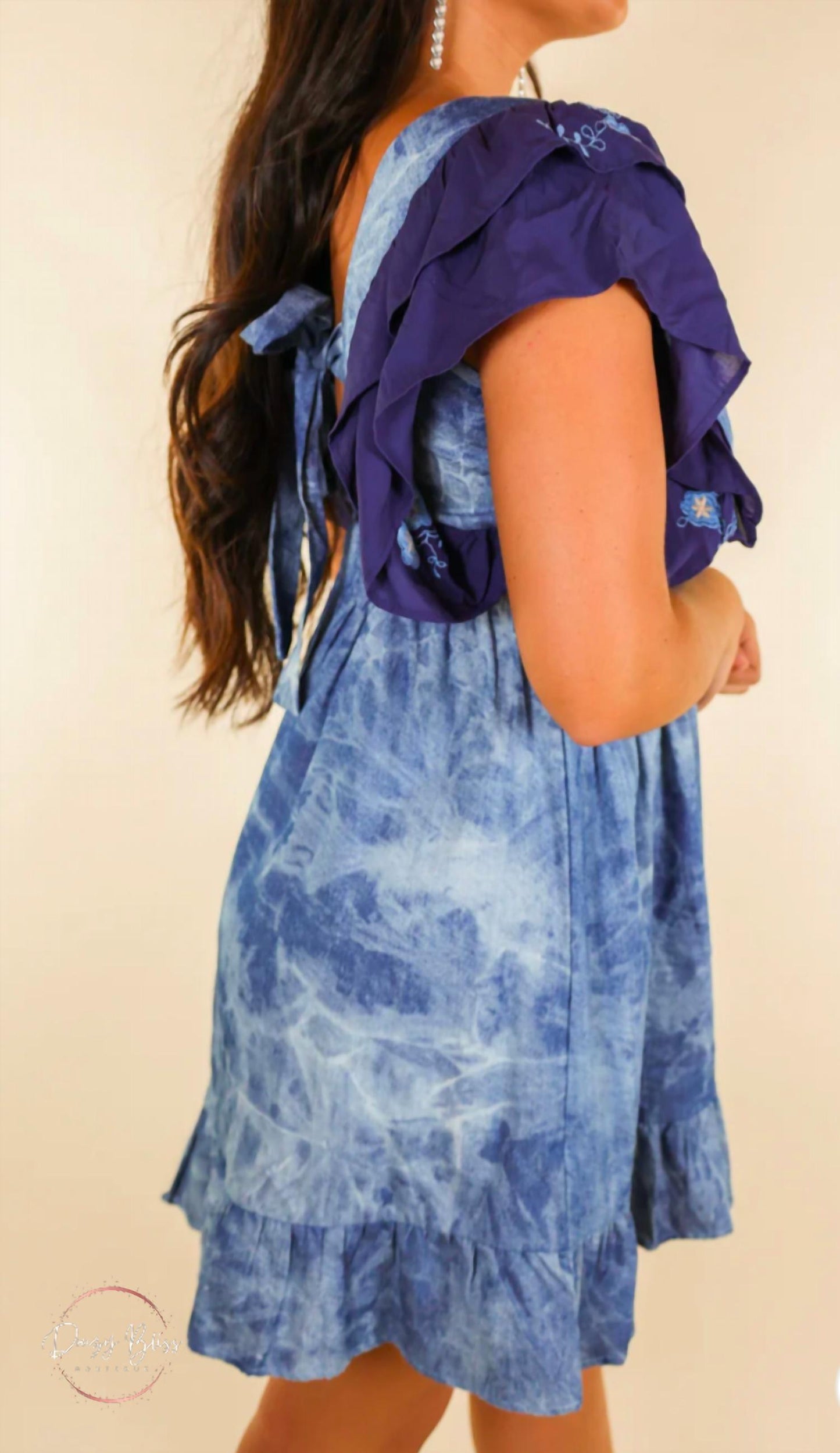 Southern Grace - Flirty Floral Tie Back Denim Dress