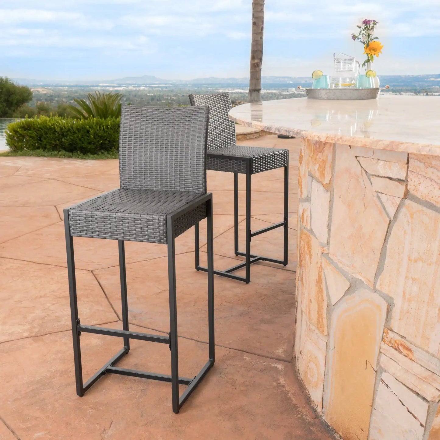 Outdoor Barstool With Handcrafted Details (Set of 2)