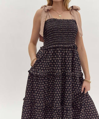 Entro - Floral Print Self Tie Midi Dress