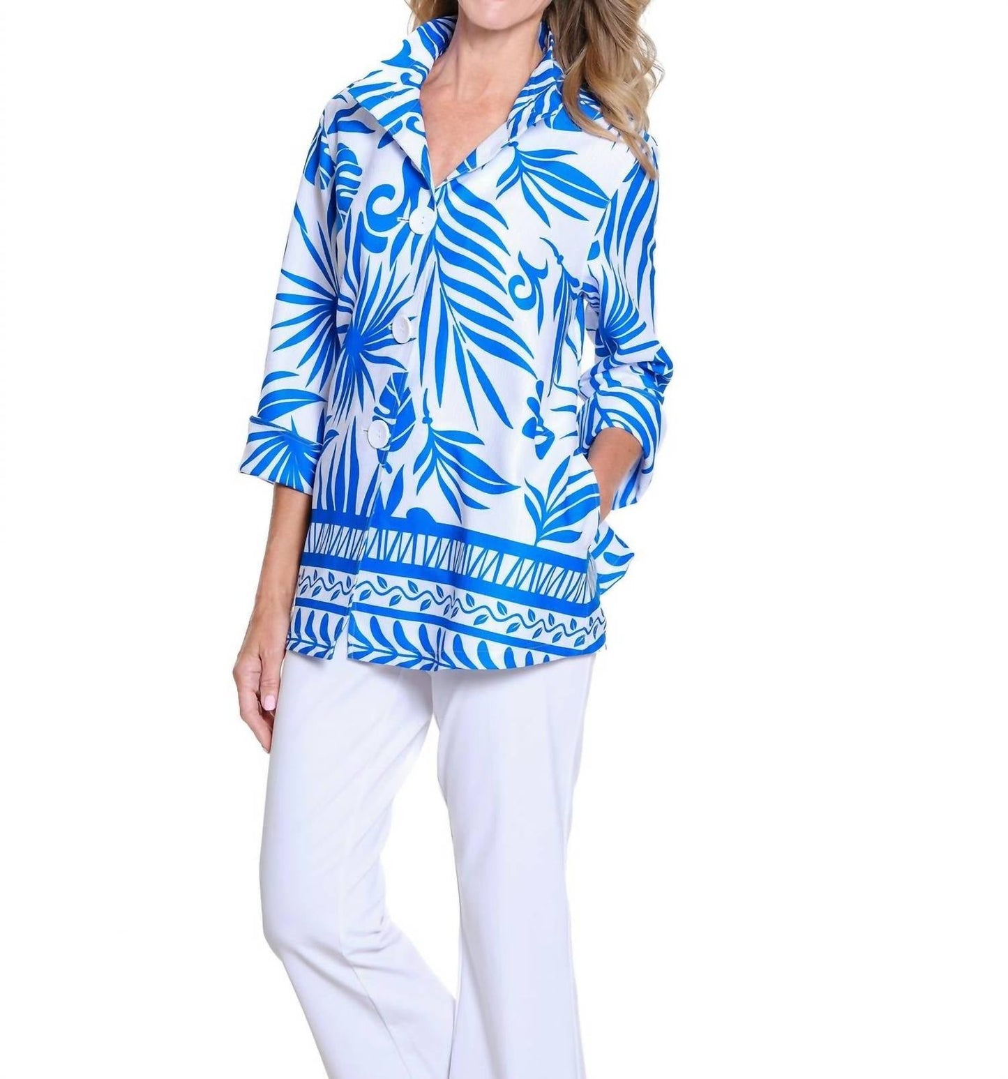 Multiples - Flounce Sleeve Print Jacket (petite Size)
