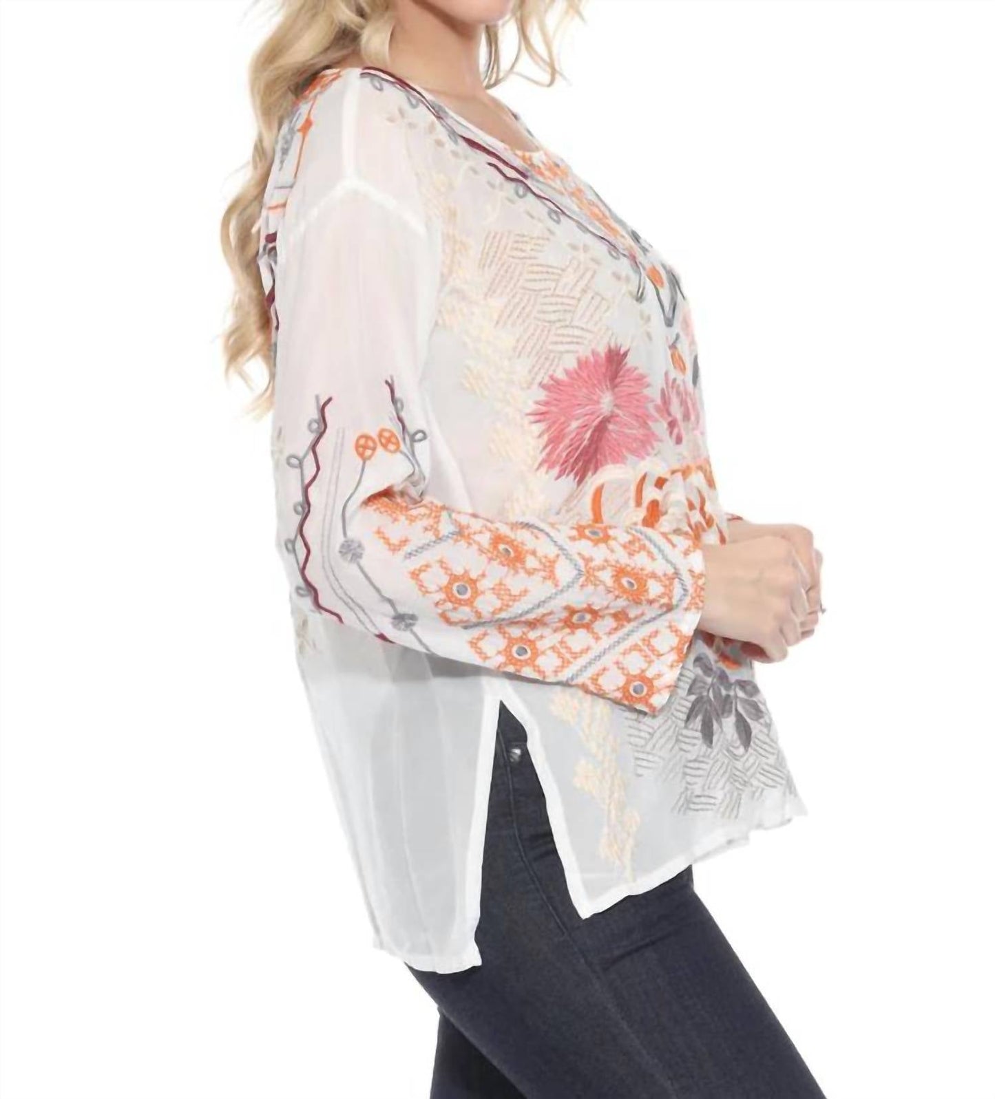 Johnny Was - Charlize Embroidered Silk Blouse