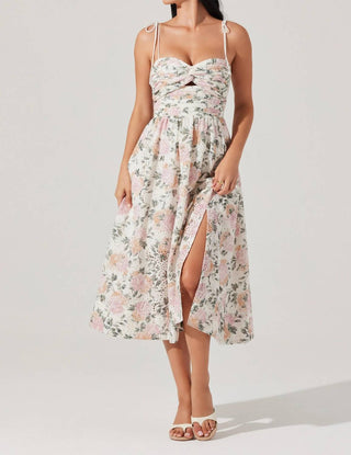 Astr - Sariah Pleated Eyelet Midi Dress
