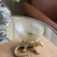 5x5x4.5' Gold Lizard Pedestal Bowl with Ribbed Glass Dish