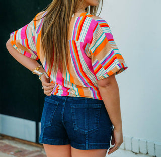 Esqualo - Striped Knit Front Blouse