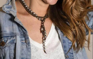 Embrazio - Bronze and Baroque Pearl Opera Necklace or Double-Wrap Choker with Cascading Pearl Tassel