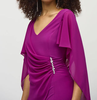 Joseph Ribkoff - Chiffon Overlay V-neck Sheath Dress