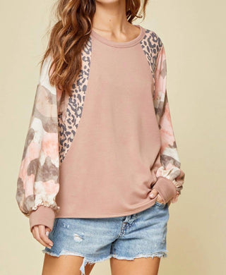 Andree By Unit - Mixed Print Balloon Sleeve Top