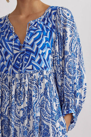 Entro - Regal Bliss Paisley Mixed Print Baby Doll Dress