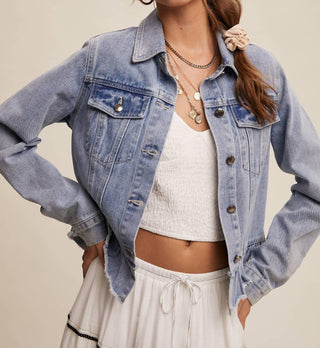 Listicle - Ruffled Hem Denim Jacket