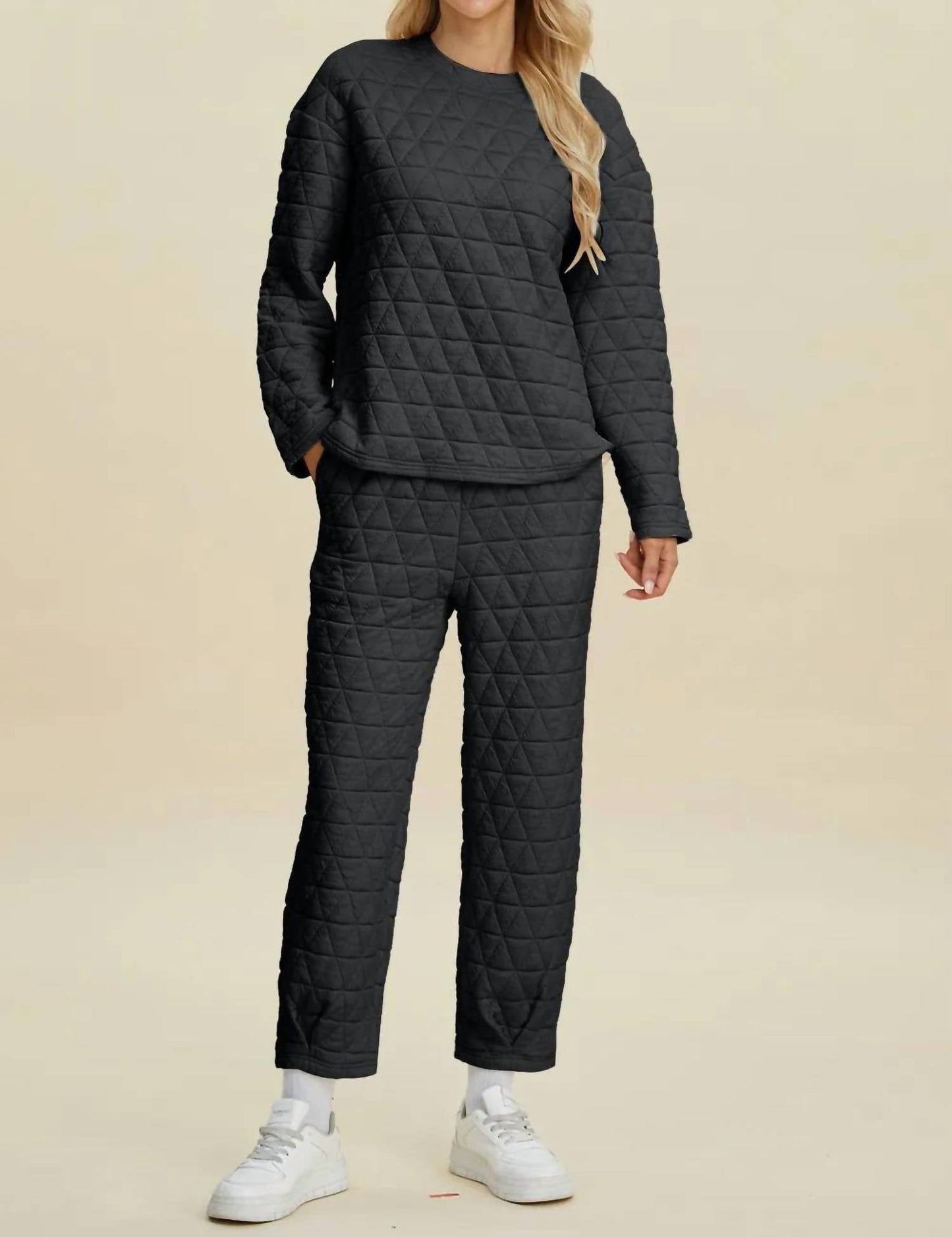 Trendsi - Double Take Full Size Texture Round Neck Long Sleeve Top and Pants Set