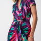 Joseph Ribkoff - Tropical Print Draped Front Midi Sheath Dress