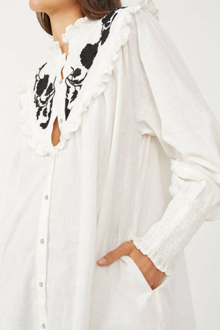 Free People - Rose Vines Embroided Button Down Top