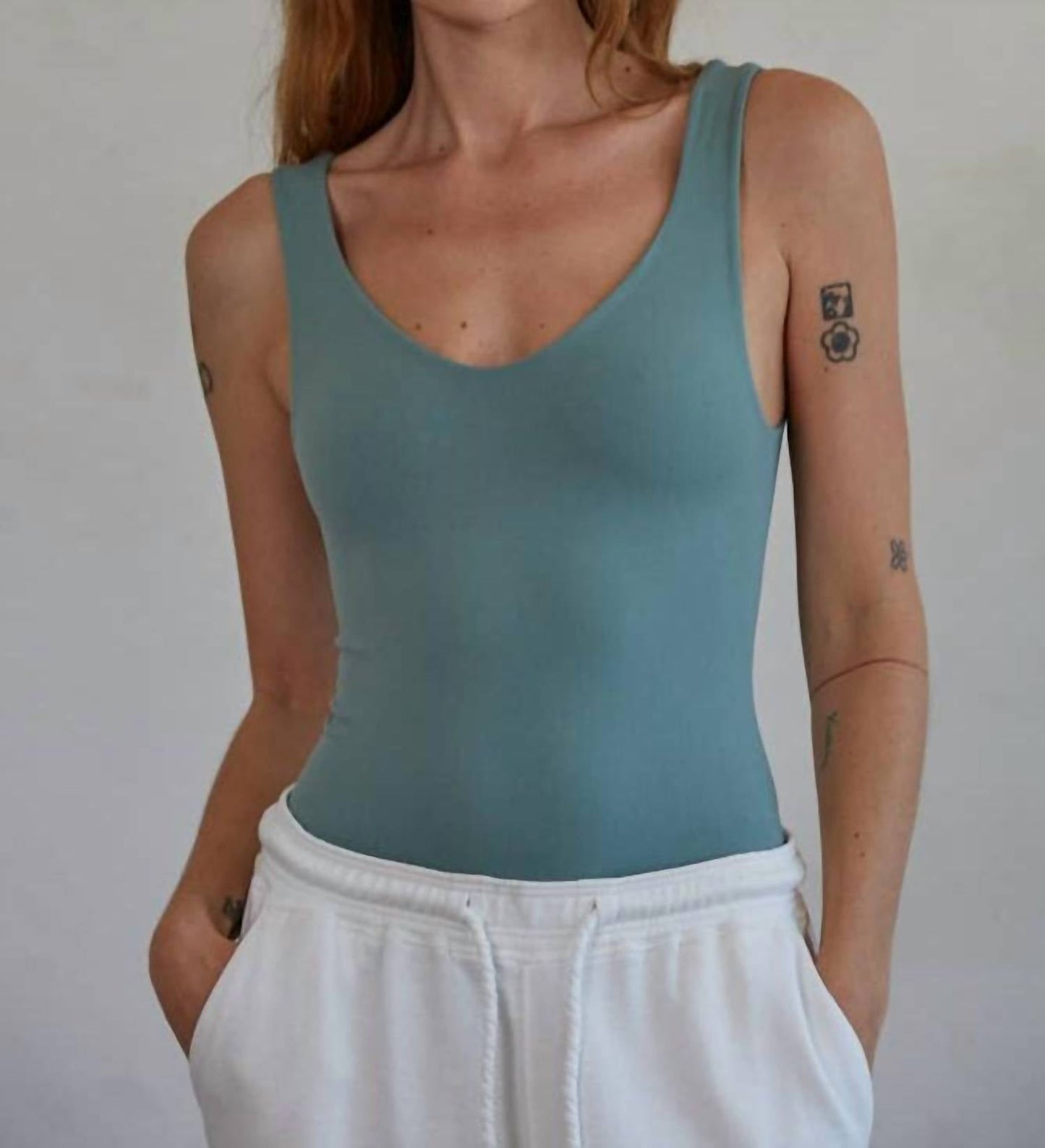 By Together - Women's Double Layered Seamless V Neck Sleeveless Bodysuit