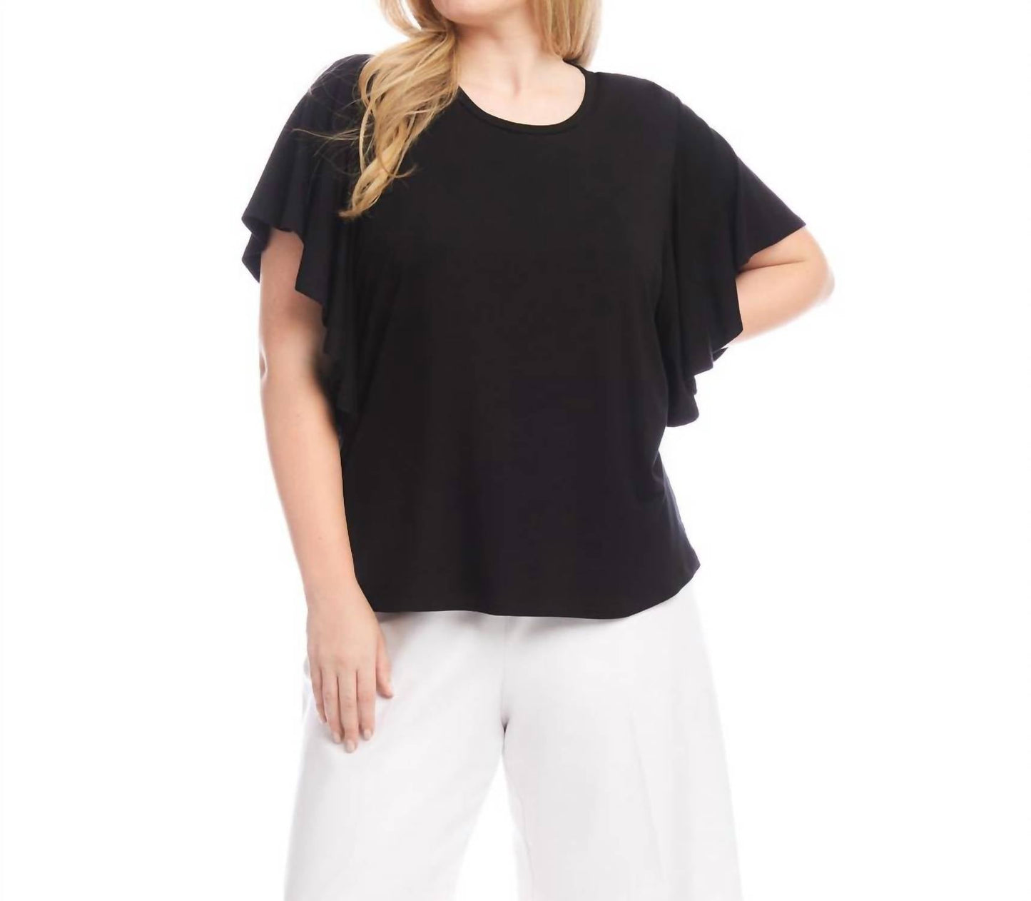 Karen Kane - Flutter Sleeve Crew Neck Top - Plus