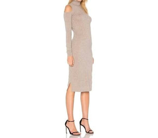 Autumn Cashmere - Cold Shoulder Turtleneck Cashmere Sweater Dress