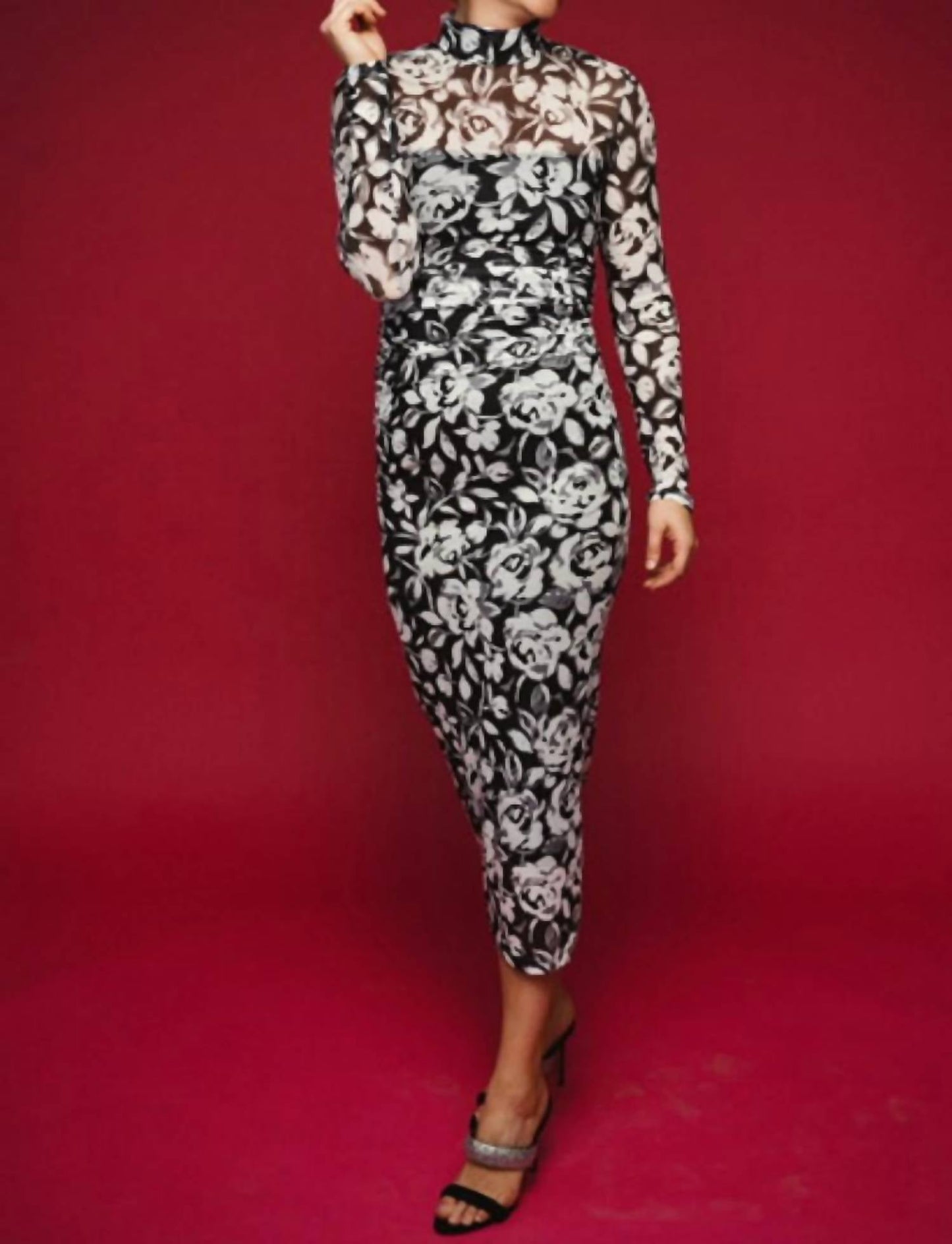 Amanda Uprichard - Dominique Long Sleeved Printed Mesh Dress