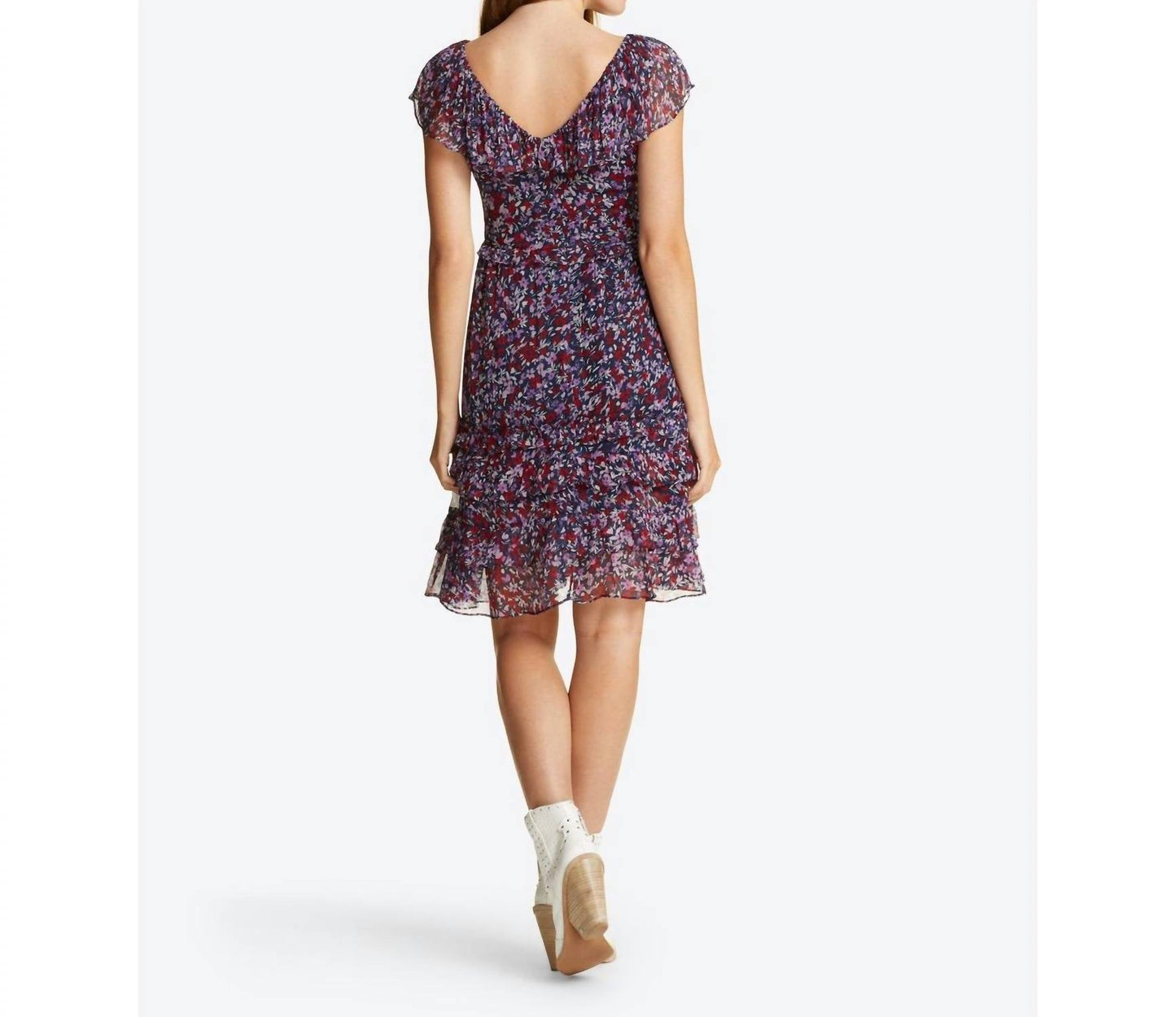 Draper James - Wispy Floral Flounce Ruffle V Neck Dress